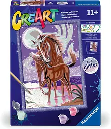 Картина за номерами Кінь з лошам Ravensburger CreArt 24×18 см з блискітками та рамкою 15 акрилових фарб від 11 років (SKU-279)