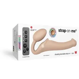 Безремневий страпон Strap-On-Me Vibrating Flesh M регульований з вібрацією та з пультом ДК діаметр 3.3 см - мініатюра 6