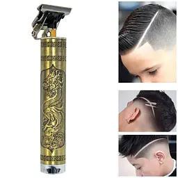 Машинка для стрижки чоловіча Дракон золотистий триммер для бороди PROFESSIONAL HAIR CLIPPER JX-1818 - мініатюра 3