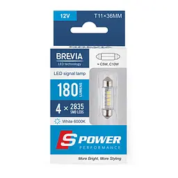 Автолампа Brevia S-Power LED C5W (C10W) T11x36 180Lm 4x2835SMD 12V CANbus, 2шт(10214X2)