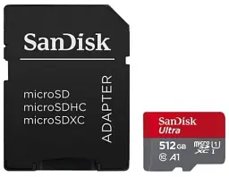 Карта пам'яті microSDXC, 512Gb, SanDisk Ultra, Class10 UHS-I U1 A1, SD адаптер, до 150 МБ/с (SDSQUAC-512G-GN6MA)
