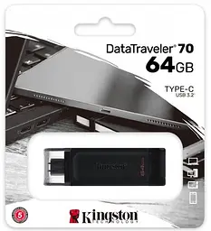 USB флеш-накопичувач Kingston DataTraveler 70 64GB USB-C 3.2 Gen 1 Black (DT70/64GB) [66931] - мініатюра 2