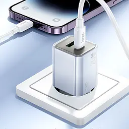 МЗП Hoco N46 Glorious PD20W+QC3.0 (1USB-A/1C) + кабель Type-C to Lightning Blue - мініатюра 5