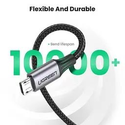 Кабель для передавання даних Ugreen US290 USB 2.0 AM to Micro 5P Aluminum Braid 1.0m Black (60146) - мініатюра 6