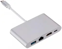 Хаб USB "4-in-1", Grey, Type-C 3.1 - 1xType-C / 1xUSB 3.0 / HDMI 4K / GLAN, кабель 8 см Dynamode teh0027588