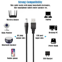 Кабель живлення 5,5 мм x 2,1 мм GINTOOYUN 5V USB2.0 — DC універсальний - мініатюра 3