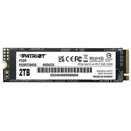 Твердотільний накопичувач SSD 2Tb, P320, PCI-E 3.0 x4, M.2 2280, 3D TLC, 3000/2200 МБ/с Patriot teh0019793