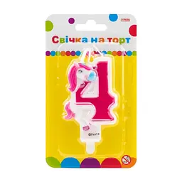 Свічка Maxi двостороння "4" із зображенням єдинорога висотою 7,62 см (MX622066-4)