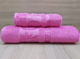 Набір турецьких бамбукових махрових рушників Zeron 50х90+70х140 Bamboo Agaс Desen рожевий 2 - мініатюра 1