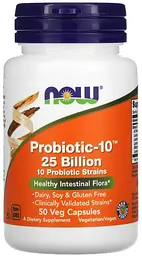 Пробіотик-10 (Probiotic), 25 млрд КУО, 50 вегетаріанських капсул NOW Foods