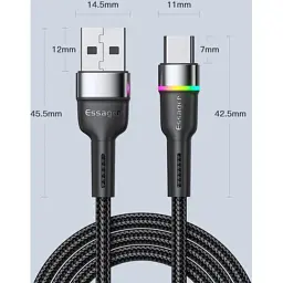 Дата кабель USB 2.0 AM to USB-C 2.0m 3A LED black Essager (EXCT-XCDA01) - мініатюра 9