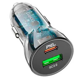 Адаптер автомобільний HOCO Z47A 30W Transparent Discovery Edition dual port чорний