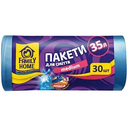 Пакети для смiття Family Home 30шт 35л Блакитні (з ручками)