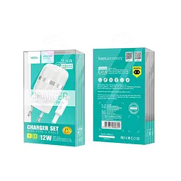Мережевий зарядний пристрій 2USB Hoco C41A 2.4A White + USB Cable Type-C - мініатюра 2