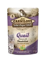 Вологий корм Carnilove Quail with Dandelion Pouch для стерилізованих котів з перепілкою і кульбабою 85 г