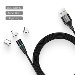 Дата кабель USB 2.0 AM to Lightning + Micro 5P + USB-C 1.0m Magnetic ColorWay (CW-CBUU038-BK) - мініатюра 9