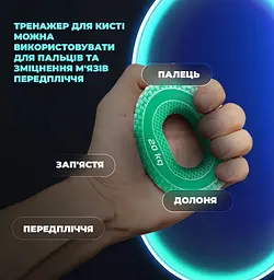 Еспандер кистьовий силіконовий PowerPlay PP-4333 Hand Grip Medium 20 кг Зелений (PP_4333_Green_20kg) - мініатюра 5