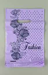 Пакет із прорізною ручкою (20*30)"Fashion квіти Фіолетовий"Леомі (100 шт.)