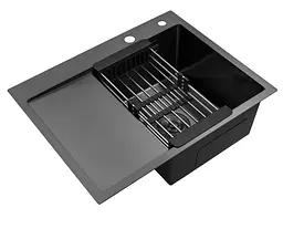Кухонна мийка Kroner KRP Schwarze - 6350RHM PVD (3.0/1.0 мм) (CV031323) - мініатюра 4