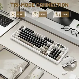 Клавіатура бездротова Attack Shark X98 Pro, Cheese White, Bluetooth 5.0 / 2.4GHz USB / Type-C, механічна (перемикачі Linear Blueberry), RGB підсвічування, 1.5" LCD дисплей, 99 кнопок, акумулятор 4000 mAh, EN/UA (AS-6972792470559-CW-UA) - мініатюра 3