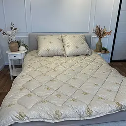Ковдра полуторна закрита зимова з вовни Leri Max Pure Wool 21500 150х210 см бежева