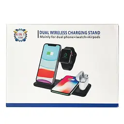 Зарядний пристрій 4 IN1 NEW + СЗП (2 iPhone, iWatch, AirPods) 15W FAST ORIGINAL Чорний - мініатюра 2