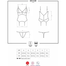 Сатиновий мереживний корсет Obsessive 810-COR-1 Babydoll & Thong L/XL, чорний, корсет, танга - мініатюра 7