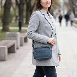 Оригінальна сумка жіноча з накладною кишенею з натуральної шкіри Vintage 22641 синя - мініатюра 2