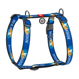 Шлея для собак WAUDOG Nylon з QR паспортом анатомічна H-подібна "Прапор" L (5160-0229)