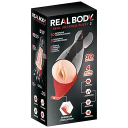 Преміум-вібромастурбатор Real Body - Real Sucking Pussy 2, всмоктування, звук, стимуляція промежини