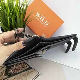 Чоловіче шкіряне портмоне Always Wild 2900-BIC чорне на кнопках з ланцюжком - мініатюра 9