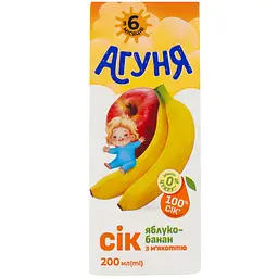 Упаковка соку Агуня Яблуко-банан з м'якоттю 1.8 л (0.2 л x 9 шт.) - мініатюра 2