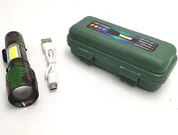 Ліхтар від USB 10см ручний акумуляторний зі скобою та бічним СОВ Zoom з/в USB ліхтарик у футлярі POLICE BL-500