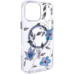 TPU+PC чохол Clear Garden with MagSafe для Apple iPhone 16e / 17e (6.1) Blue Blossom