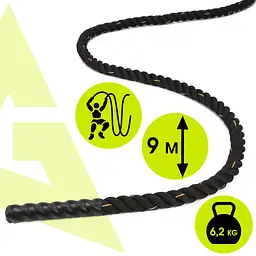 Канат тренувальний Actiget Battle Rope 9 м для кросфіту ACT0015 Black - мініатюра 6