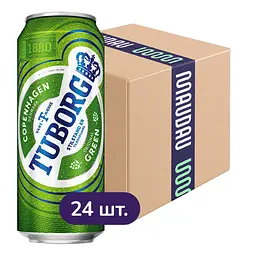 Упаковка пива Tuborg Green світле 4.6% 12 л (0.5 л 24 шт.) з/б