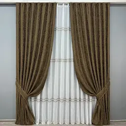 Комплект штор з тюлем VR-Textil Льон Мармур, коричневий з білим, 2 штори 150×270 см + тюль 400×270 см, арт. 71-176/3