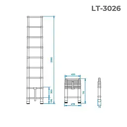 Сходи телескопічні алюмінієві Intertool висота 2580 мм х 8 ступенів LT-3026 - мініатюра 3