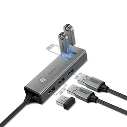 Мультипортовий адаптер USB Хаб Baseus Cube 3 USB3.0 + 2 USB2.0 CAHUB-C0G Grey - мініатюра 2