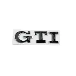 Емблема напис GTI для Volkswagen чорна з сріблястою окантовкою 79х23 мм метал (на скотчі)