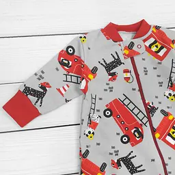 Сліп з начосом Firetruck на блискавці зріст 68 см (3 - 6 місяців) Malena Сірий з червоним принтом - мініатюра 2