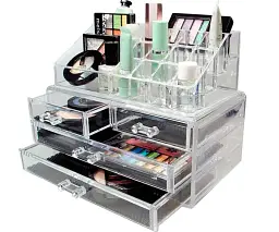 Акриловий органайзер бокс для косметики та біжутерії Cosmetic Storage Box прозорий WM-2 (WM-2_220) - мініатюра 4