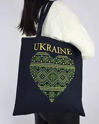 Шоппер з вишивкою UKRAINE зелене серце, еко сумка для покупок, сумка для покупок вишита