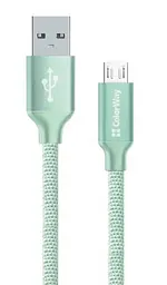 Кабель USB 2.0 AM - microUSB (5P), 1 м, світло-зелений, ColorWay, 2.1A (CW-CBUM002-MT)