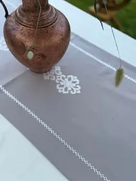 Ранер доріжка Ecotton 45x170 см для обіднього столу водовідштовхувальна в етно-стилі сіра з білою вишивкою (25257) - мініатюра 6