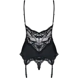 Сатиновий мереживний корсет Obsessive 810-COR-1 Babydoll & Thong S/M, чорний, корсет, танга - мініатюра 2