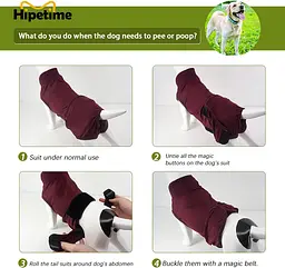 Гігієнічні труси/комбінезон для собак WanTalk Full Body Dog Diaper, Wine Red, XS - мініатюра 6