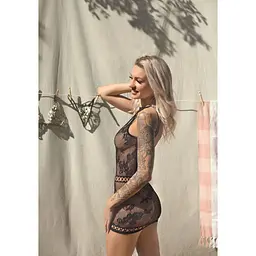 Ажурна сукня-сітка Leg Avenue Lace Mini dress With cut-outs Black, One Size - мініатюра 9