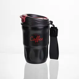 Термочашка "Coffee" 400 мл з ремінцем та відкидною кришкою-клапаном, чорний Yiwu HP-GM-17
