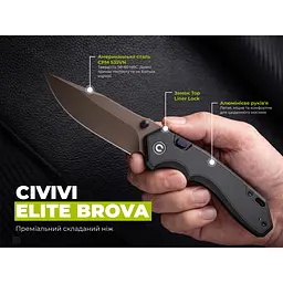 Ніж складаний туристичний Civivi Elite Brova, (8.7 см) CPM S35VN / Aluminum чорний - мініатюра 10